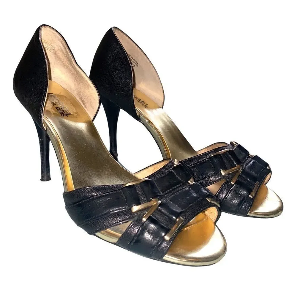 Michael Kors Black Heels with Gold Buckles